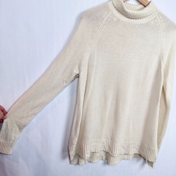Ann Taylor Wool Cashmere Blend Turtleneck Jumper Sweater Sz M Ivory Cream Knit - Picture 10 of 10